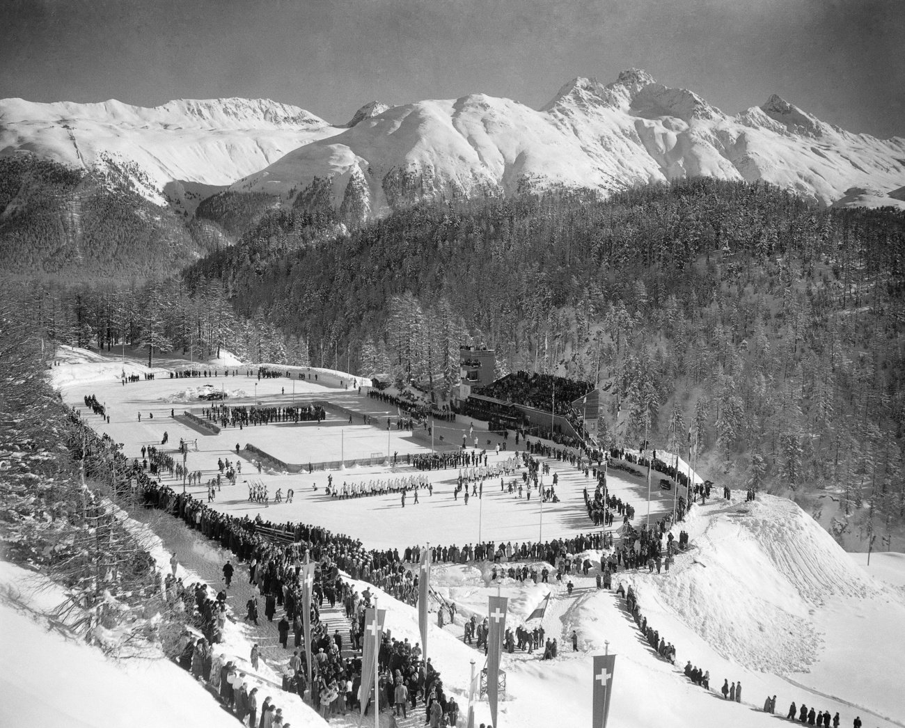 Winterspiele 1948 in St. Moritz. Da gab es noch Schnee. Bild: Keystone