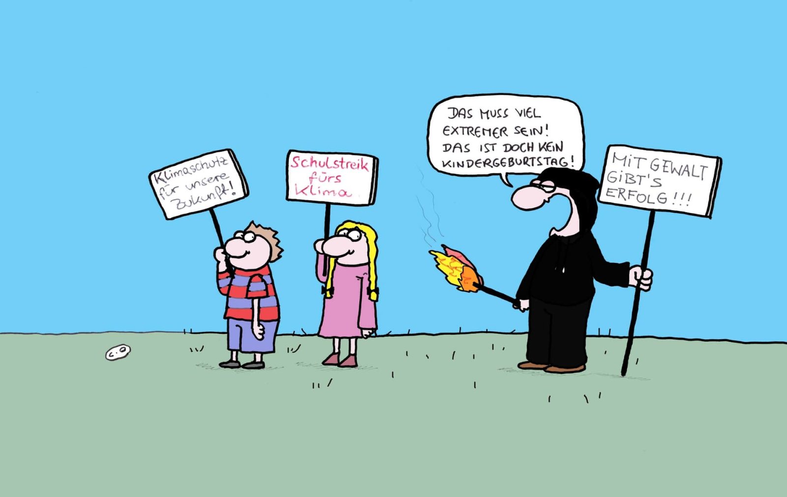 Kindergeburtstag oder Unterwanderung? Illustration Clemens Ottawa