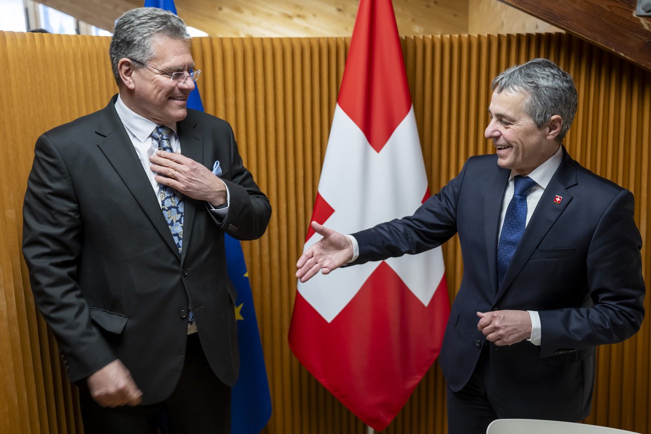 EU-Kommissar Maroš Šefčovič und Bundesrast Ignazio Cassis dieses Jahr am WEF. Archivbild: Keystone