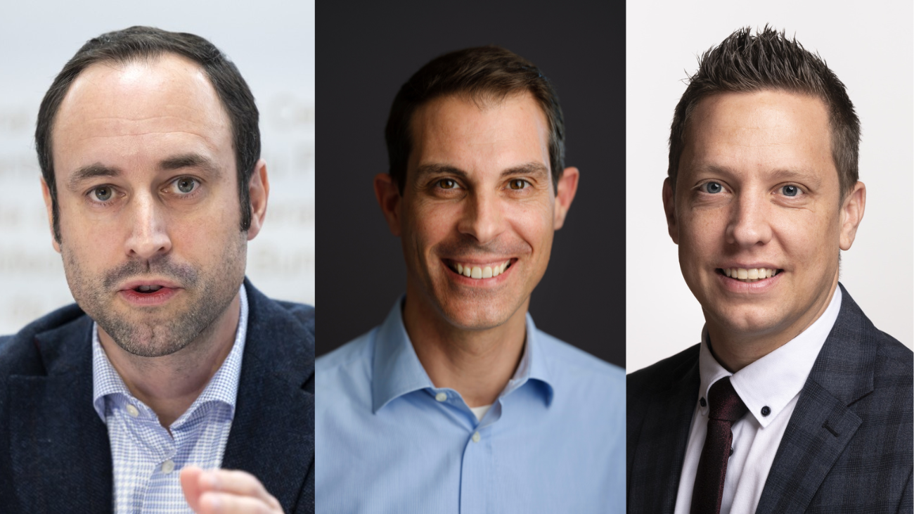 Klare Forderungen: Die Energiepolitiker Christian Wasserfallen, Thierry Burkart und Christian Imark (v.l.n.r.). Bilder: Keystone