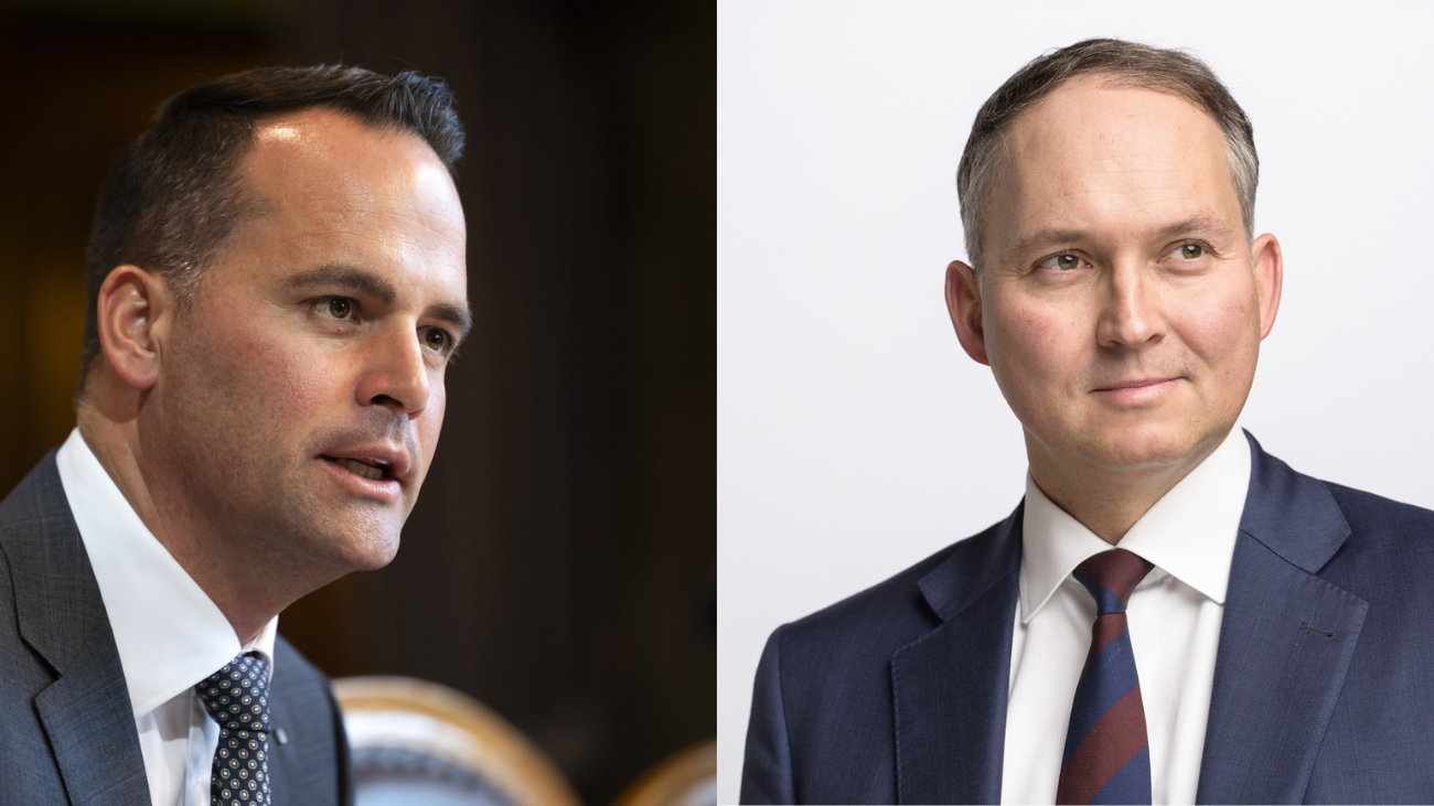 Fallen dem Vorgehen von FDP-Präsident Thierry Burkart in den Rücken: Ständerat Damian Müller (LU) und Nationalrat Simon Michel (SO). Bilder: Keystone