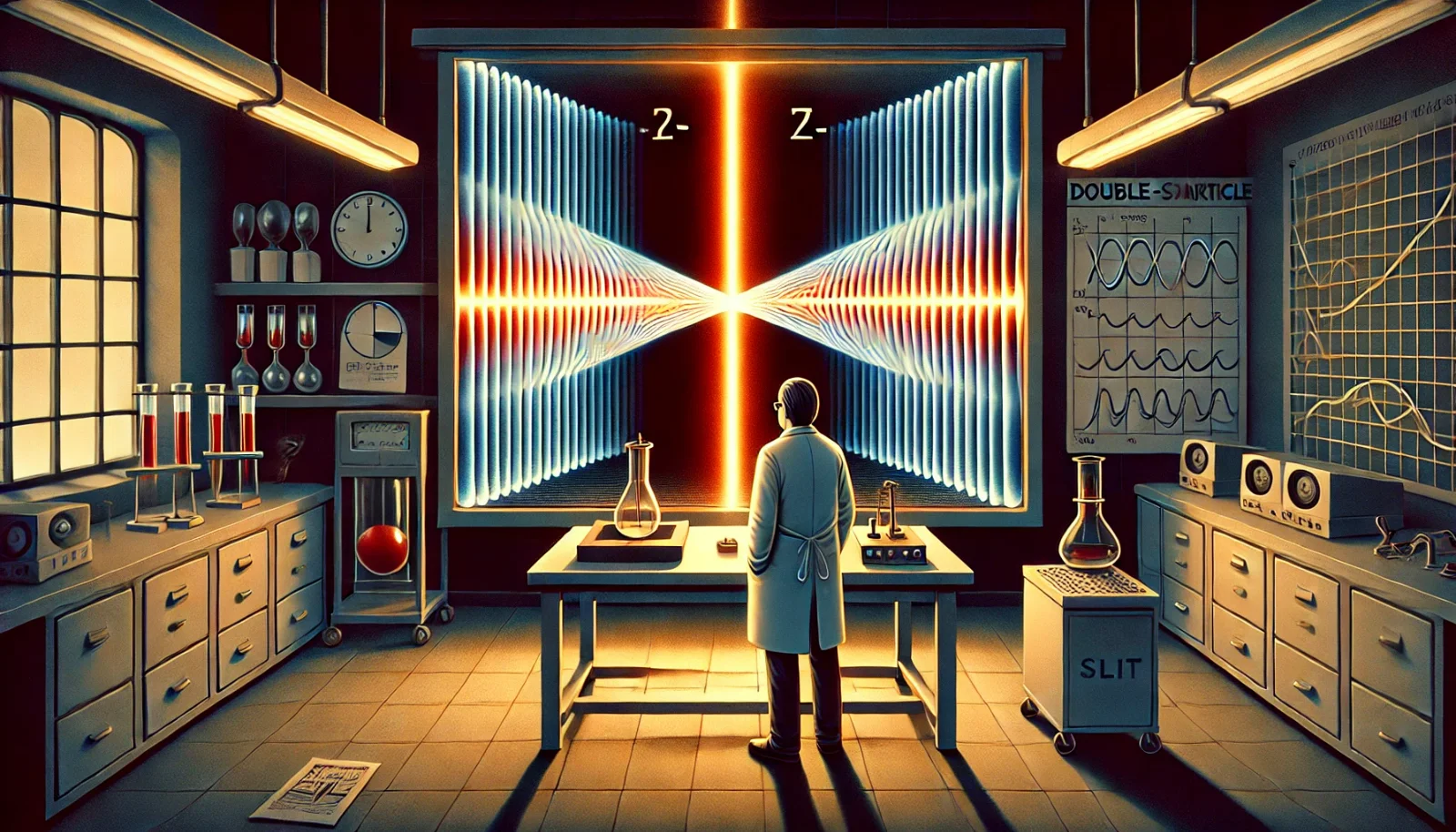 An mehreren Orten gleichzeitig sein: Doppelspaltexperiment. Bild: Chat-GPT