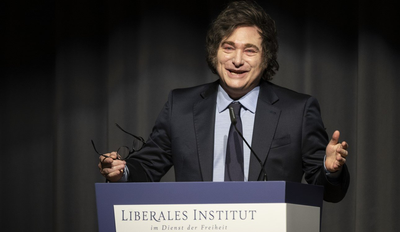 Freiheit über alles: Der argentinische Präsident Javier Milei bei seinem Auftritt beim Liberalen Institut, Zürich. Bild: Keystone