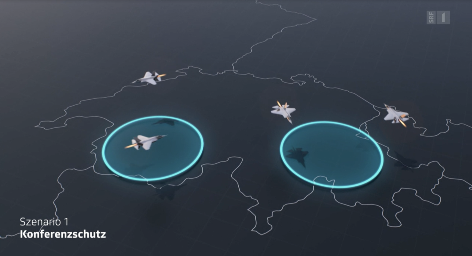 Mit fiktiven Szenarien «testete» die «Rundschau» die Tauglichkeit des neuen Kampfjets. (Bild: Screenshot SRF)