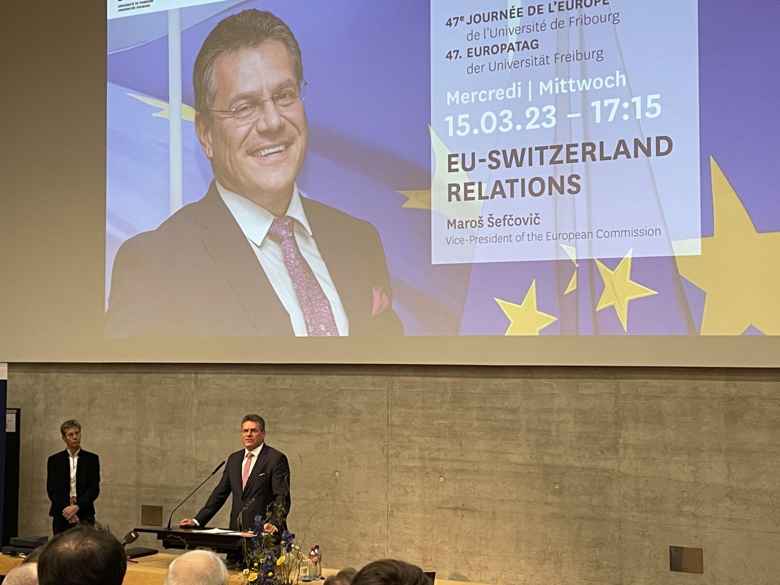 Maroš Šefčovič an der Universität Freiburg. (Bild: fi.)