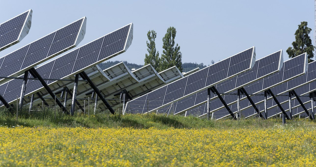 «Bei den erneuerbaren Energien kommen wir derzeit nicht ohne PFAS aus»: Freistehende Solaranlage in Winterthur. Bild: Keystone