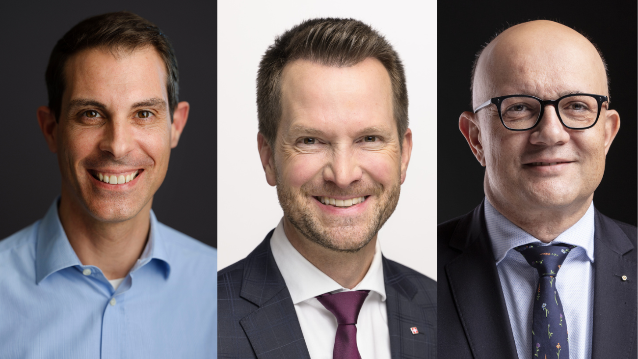 Ausbürgerungen von Straftätern sollen unter Umständen möglich werden: Thierry Burkart (FDP, links), Pascal Schmid (SVP) und Nicolò Paganini (Die Mitte, rechts). Bilder: Keystone 