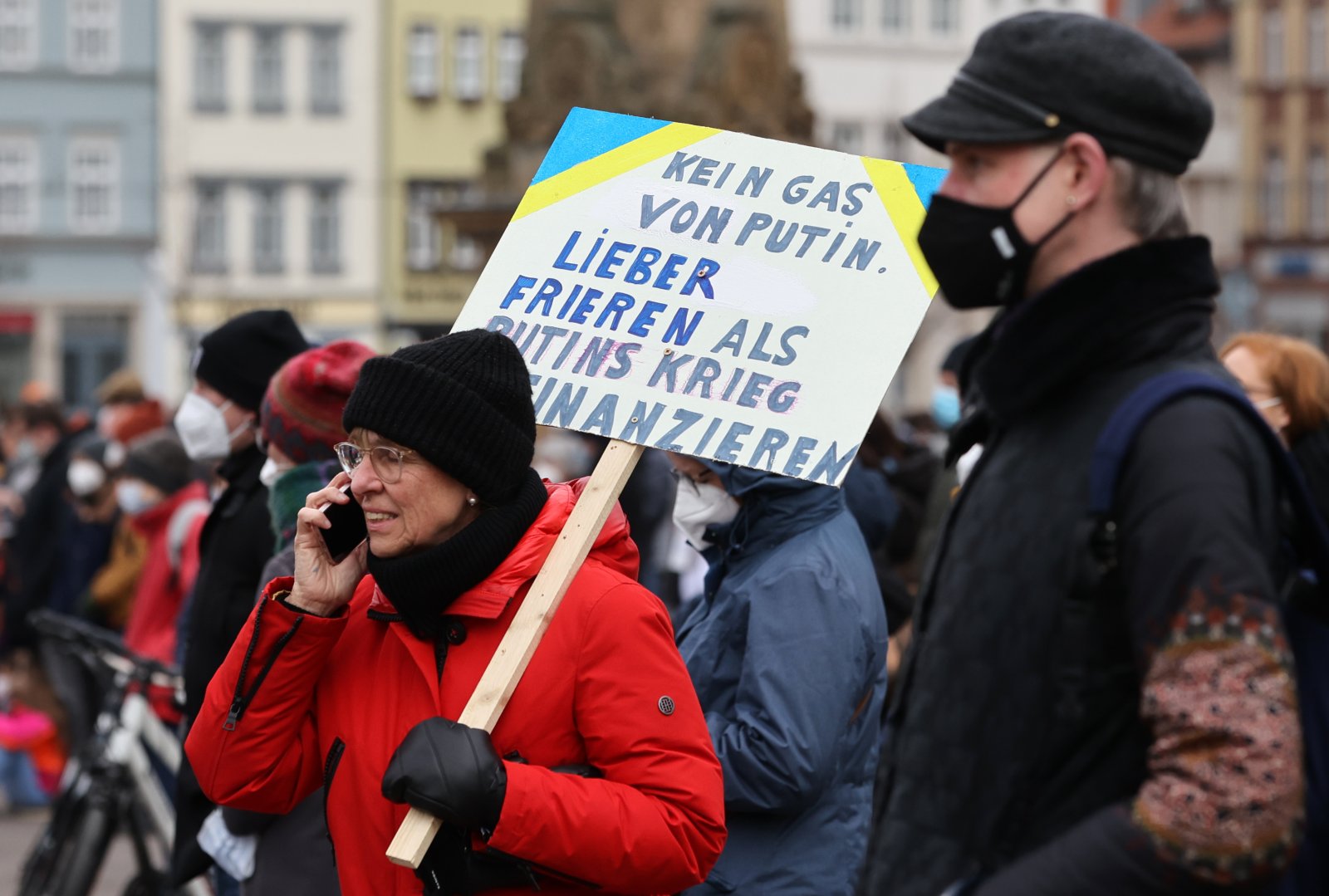 Protest gegen russisches Gas in Erfurt, Deutschland, am 5. März 2022. Bild: Keystone
