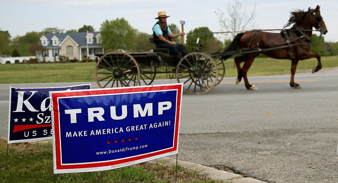 Donald Trump, Favorit der Amish. Solange es nicht regnet. Quelle: Politico