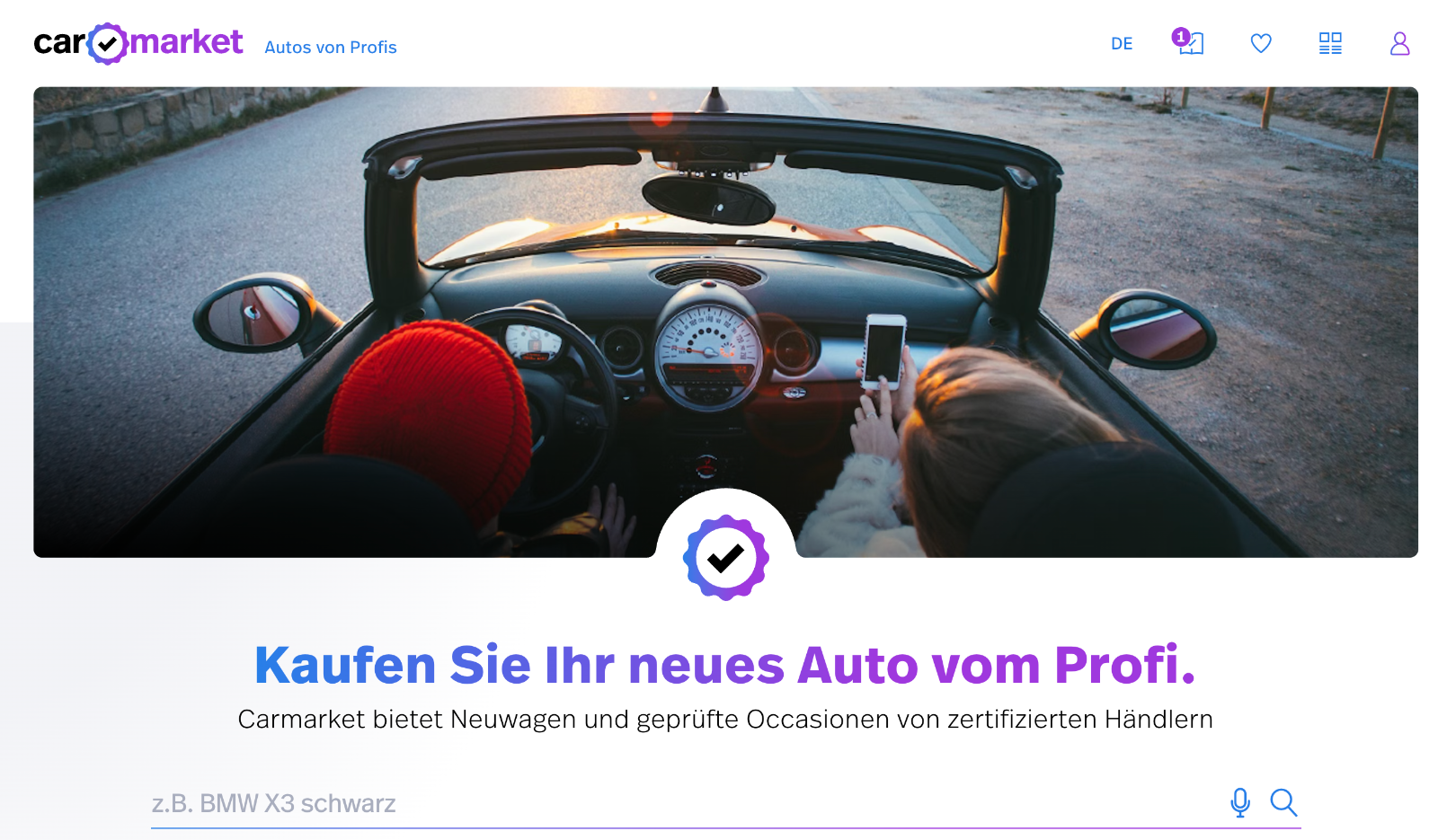 Screenshot der neuen Onlineplattform carmarket.ch.