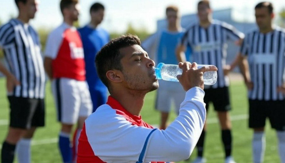 Religion hat im Sport eigentlich nichts zu suchen: Fastenbrechen während eines Fussballspiels. Bild: KI-generiert (Grok)