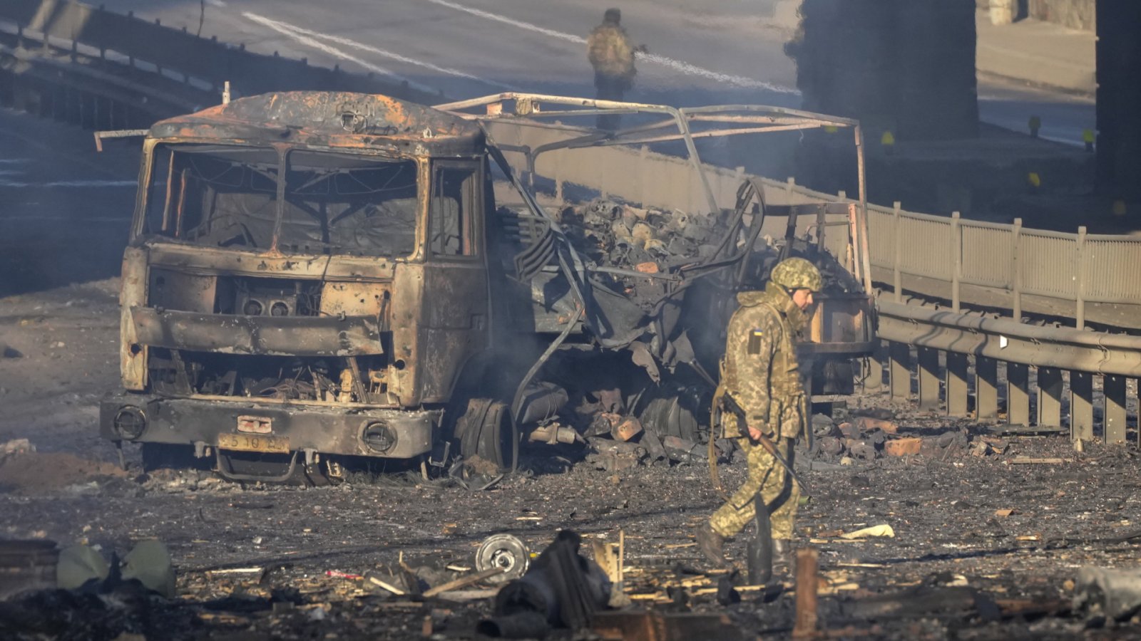 Zerstörter LKW in der Ukraine, Juni 2022.