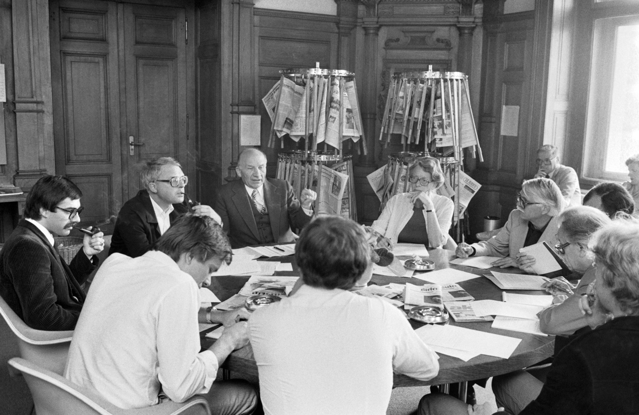 Die gute alte Zeit. Journalisten an der Arbeit (1980er Jahre). Bild: Keystone