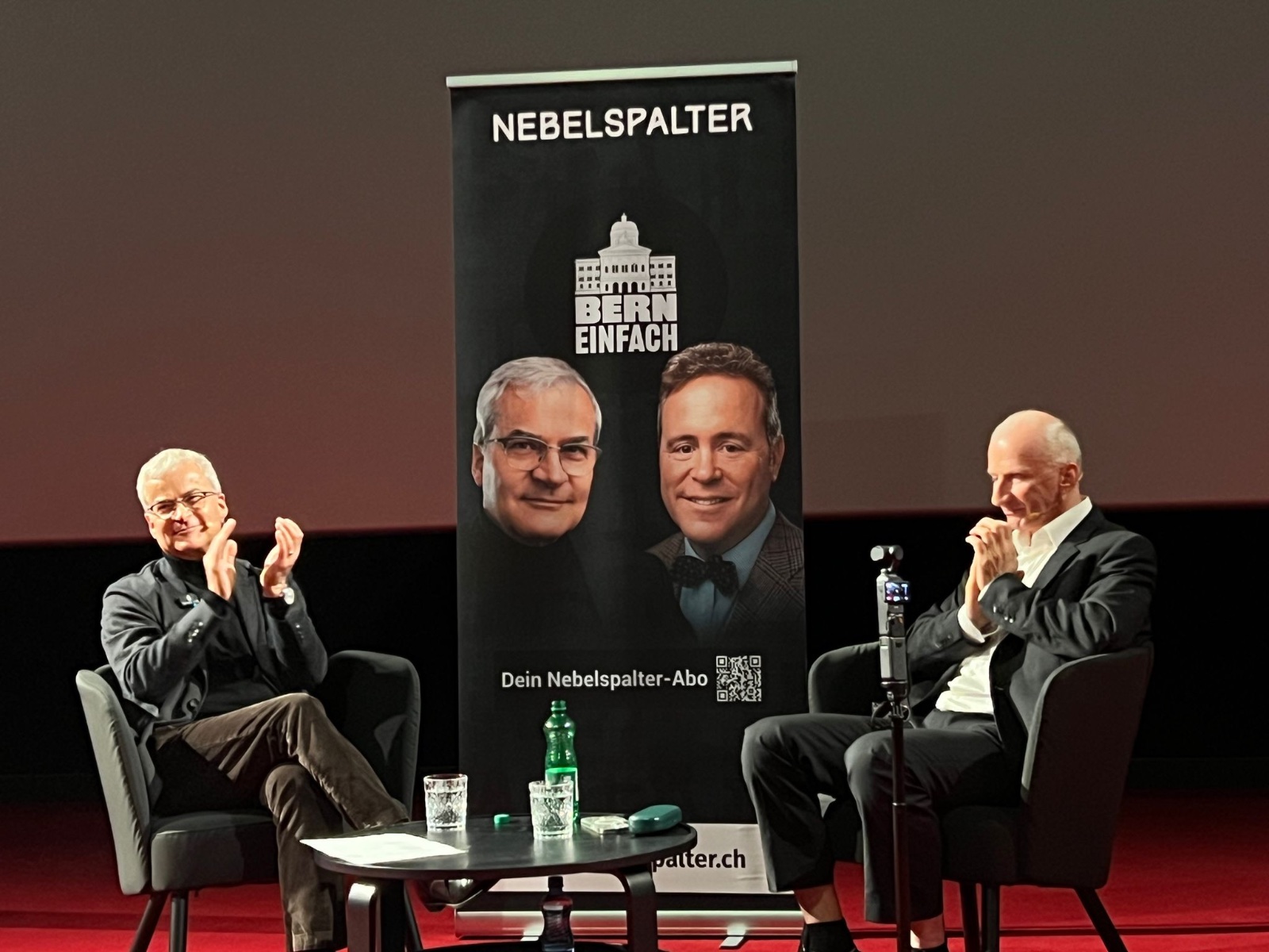 Frank Urbaniok an der Nebelspalter-Veranstaltung in Basel im Gespräch mit Markus Somm.  Bild: Nebelspalter