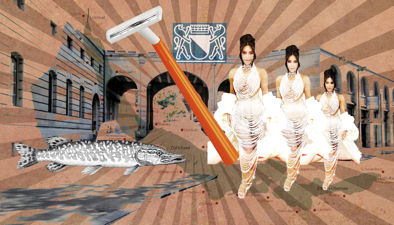 Drei Mal Kim Kardashian, die sich vor der Urania die Beine rasieren will. (Montage: Dominique Feusi)