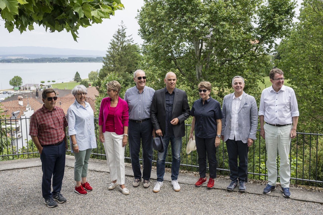 Ist die Wasserstoff-Strategie der Landesregierung realistisch oder nicht? Der Bundesrat auf seinem Reisli, Murten, Juni 2023. Bild: Keystone