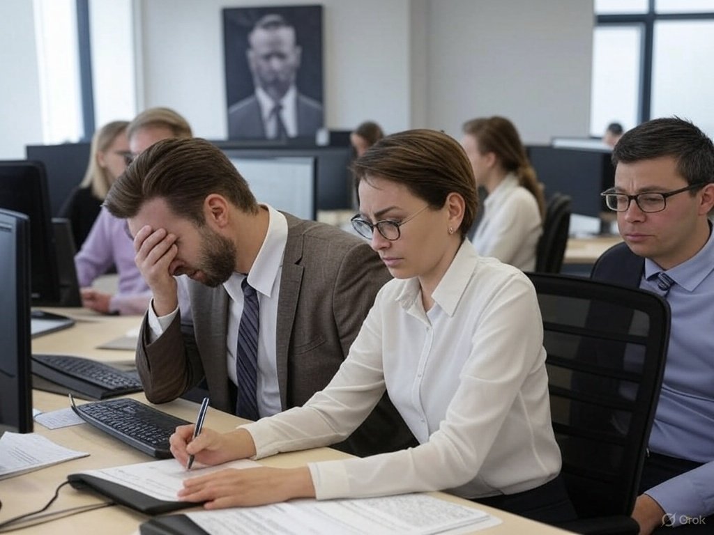Das Überforderung der Leistungsgesellschaft liegt zunehmend darin, die Produktion von sinnentleertem Output (man könnte auch sagen Bullshit!) kontinuierlich steigern zu müssen. Bild: Grok