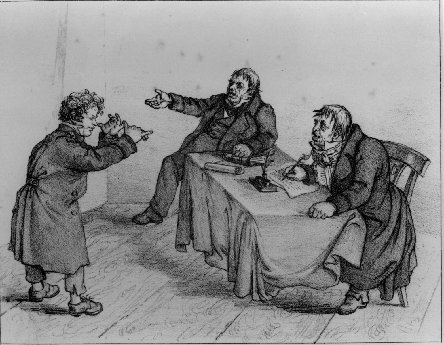 Alles andere als friedliebend: Verhör eines Berner Freischärlers um 1845. Bild: Archiv Keystone