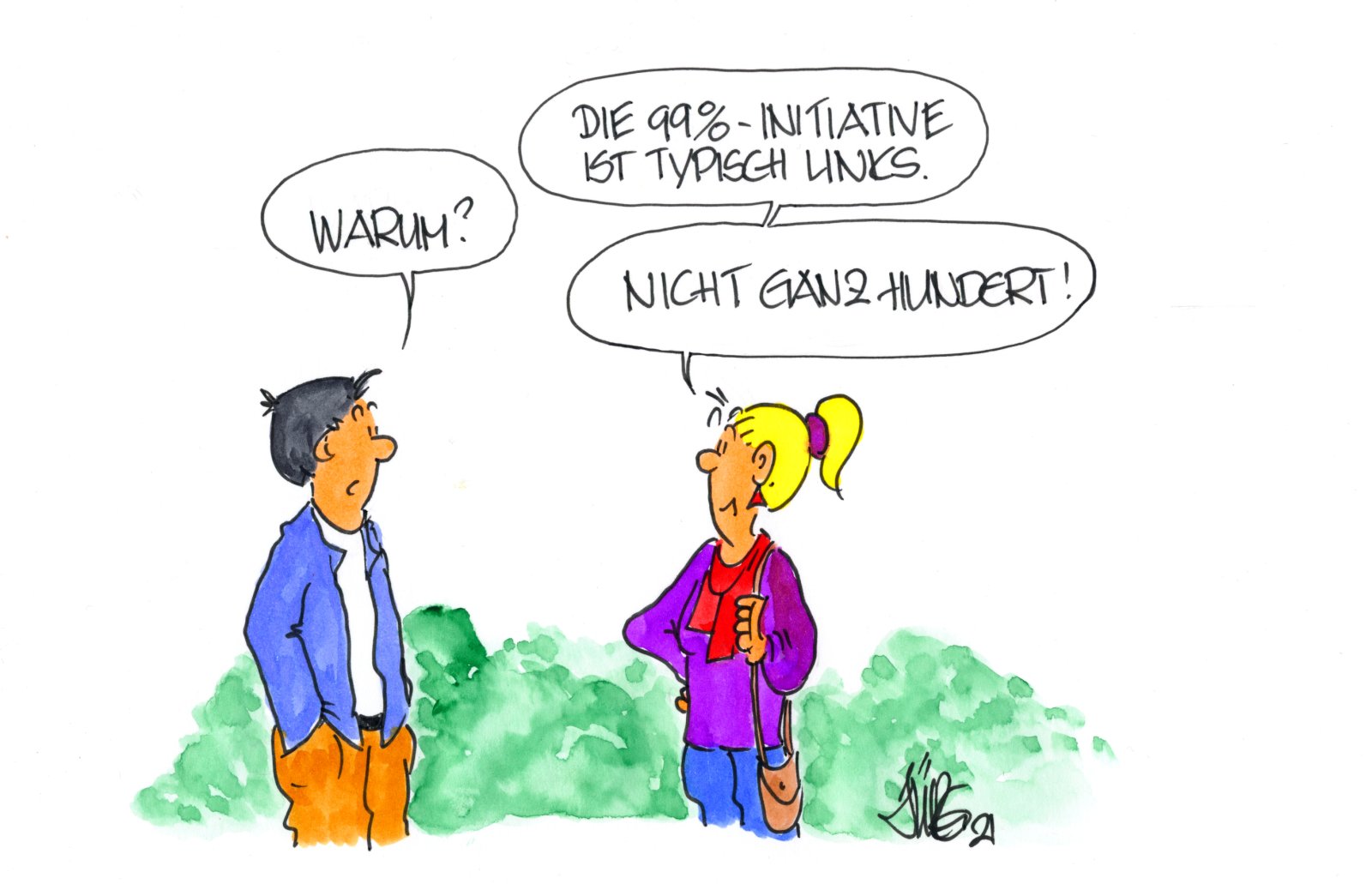 Zynisch: Mit dem Heranrücken des Abstimmungssonntags gehen die Meinungen zur 99-Prozent-Initiative
immer weiter auseinander. Foto: Jürg Kühni