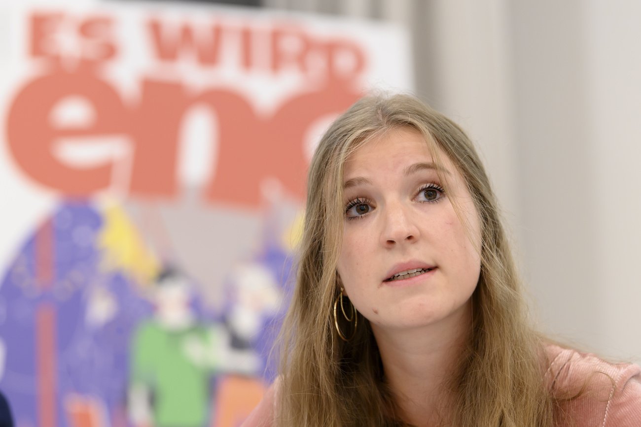 Stephanie Gartenmann während einer Medienkonferenz zur Begrenzungsinitiative, am 30. Juli 2020. Bild: Keystone