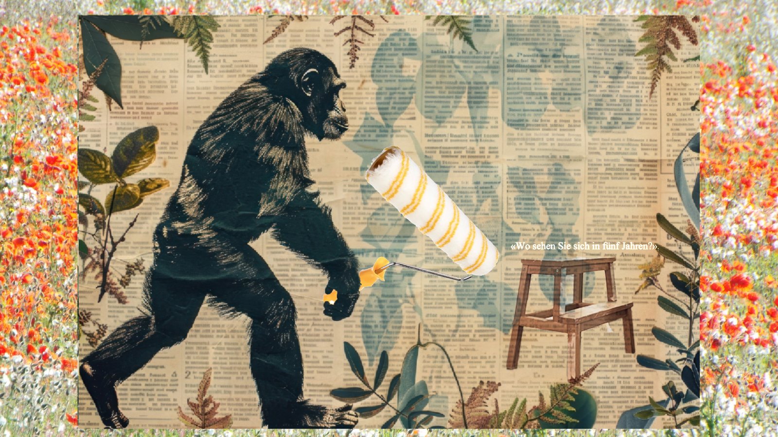 «Wo sehen Sie sich in fünf Jahren?» Auf einem Schemeli. Collage: Dominique Feusi