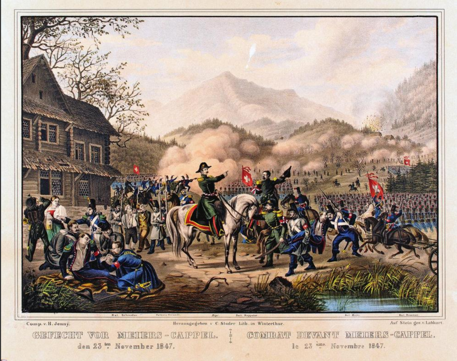 Bürgerkrieg in der Schweiz: Gefecht zwischen den Truppen der Tagsatzung und dem Sonderbund bei Meierskappel, 23. November 1847.