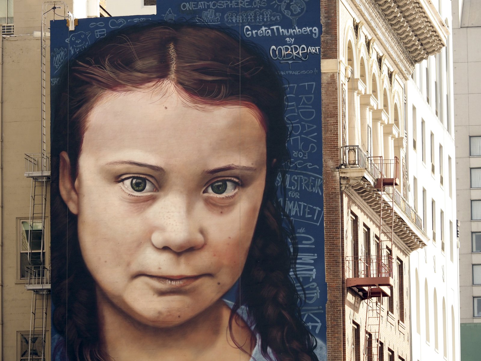 Wandporträt von Greta Thunberg in den USA. Bild: Keystone