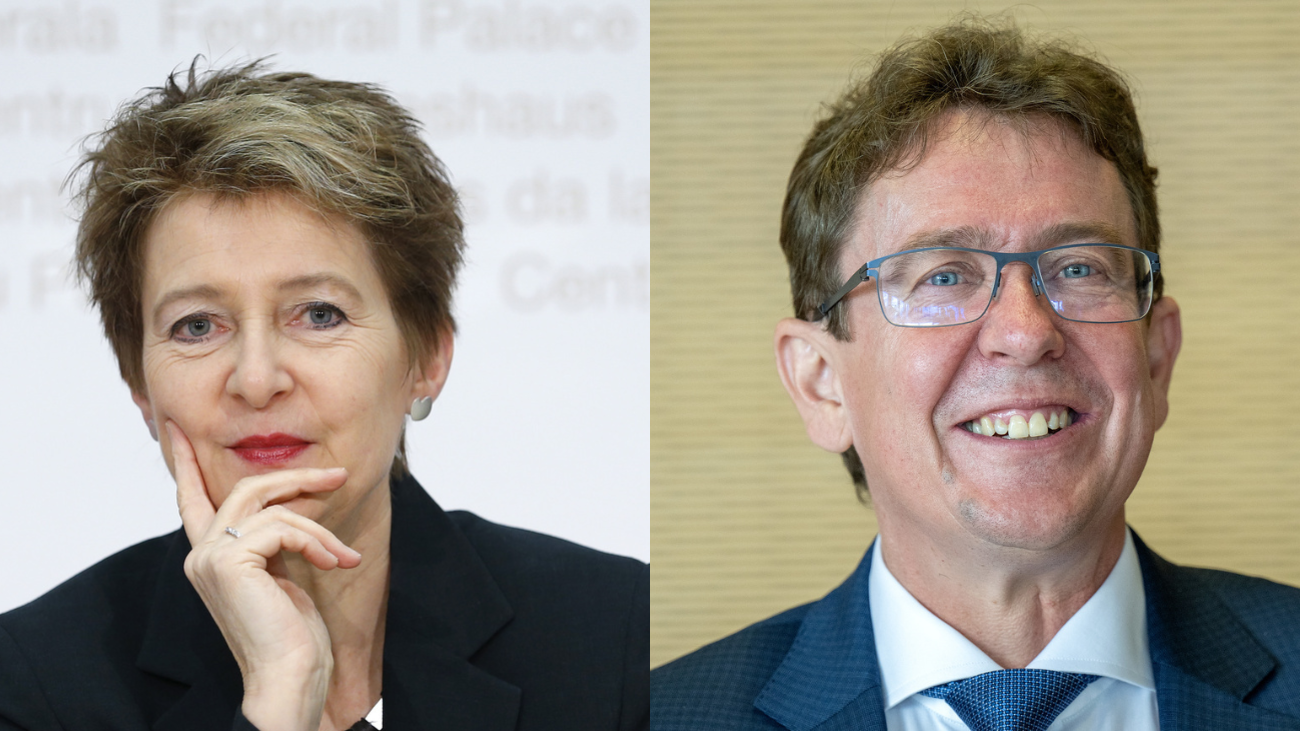 Die Eltern des neuen CO₂-Gesetzes: Simonetta Sommaruga (SP) und Albert Rösti (SVP). Bilder: Keystone