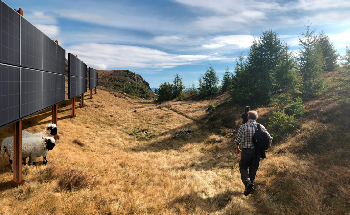 Setzt der Bund bei der Verwirklichung alpiner Solaranlagen auf die falschen Kriterien? Fotomontage zur geplanten Anlagen Gondo Solar im Wallis. Bild: Gondo Solar