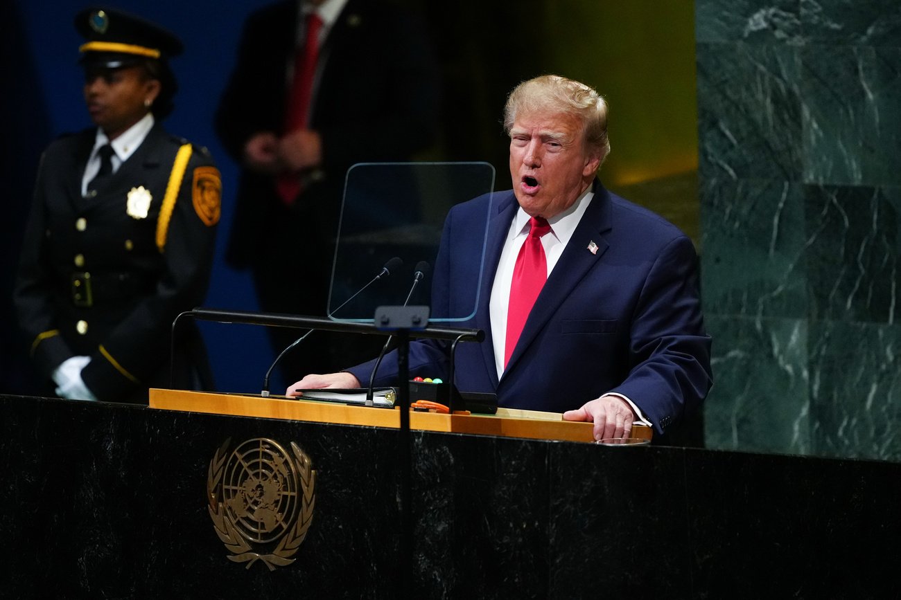 Donald Trump vor der UNO. Hat da jemand Kriegsverbrechen angedroht?. Bild: Keystone