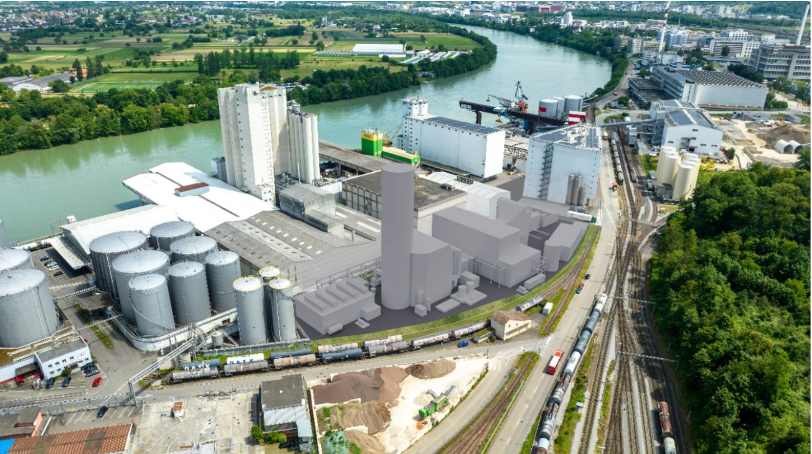 Die Kosten bezahlen die Stromkonsumenten: Geplantes Reservekraftwerk in Auhafen BL. Visualisierung: Axpo