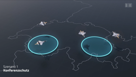 Mit fiktiven Szenarien «testete» die «Rundschau» die Tauglichkeit des neuen Kampfjets. (Bild: Screenshot SRF)