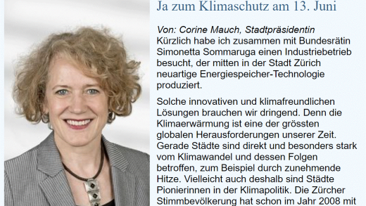 Stadtpräsidentin Corine Mauch steigt in den nationalen Abstimmungskampf ein. Bild: Tagblatt der Stadt Zürich