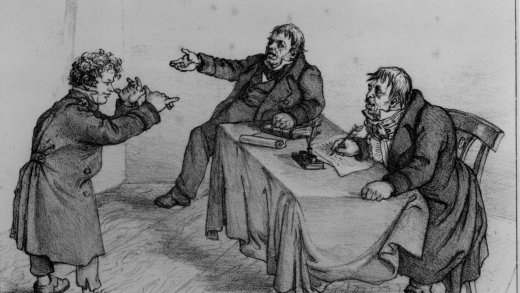 Alles andere als friedliebend: Verhör eines Berner Freischärlers um 1845. Bild: Archiv Keystone