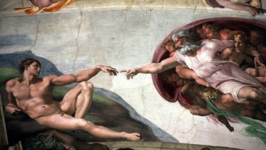 Das berühmteste Fresko der Welt: Gott erschafft Adam. (Michelangelo, zwischen 1508 und 1512) Bild: Sixtinische Kapelle, Rom