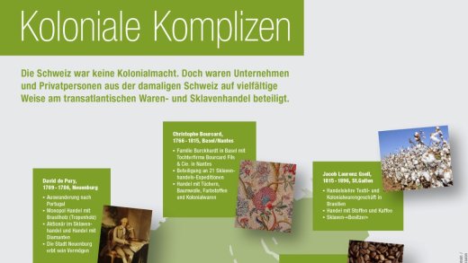 Schulstoff Indoktrination? Ein Plakat mit einer Auswahl von insgesamt 262 «kolonialen Komplizen» aus der Schweiz.