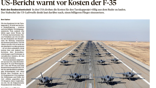 Gewagte Schlagzeile: Der «Tages-Anzeiger» kritisiert die amerikanischen Flugzeuge. Bild: Screenshot